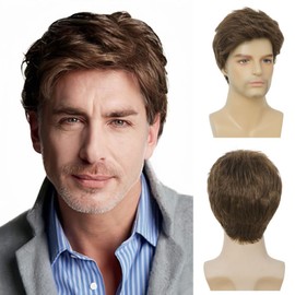 Siudus Mens Brown Short Wig Straight Side Part Layered Natural Hair Wig Synthetic Fiber Guy Male Wig for Daily Use