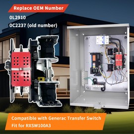 0L2910 100A Transfer Switch with Handle Compatible with Generac 100 Amp 2P 250V Generator Automatic Transfer Switch Assembly Replace OE#0C2237 OL2910