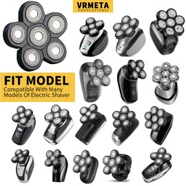 VRMETA - Cabezales de repuesto de acero inoxidable afilados, cuchillas de repuesto flexibles y alternativas para afeitadora eléctrica giratoria (6 cabezales (negro)