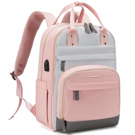 LOVEVOOK Backpack for Women,Laptop Backpack Women,Fits 15.6 Inch Laptop Bag,School Backpacks,Fashion Travel Work Anti-theft Bag,Waterproof Business Computer College Backpack Purse,Grey-Pink-Grey