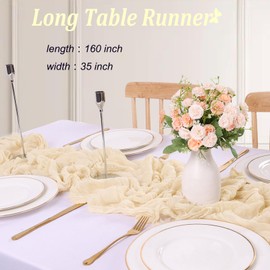 TuTive Beige Cheesecloth Table Runner 13.3FT Boho Gauze Table Runner Wedding Dining Table Decorations for Holiday Birthday Party Baby Shower Event Decorations Summer Garden Farmhouse