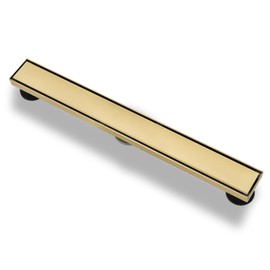 Kuaisailsk Linear Shower Drain ，with Tile Insert Panels ，24 Inch Brushed Gold 304 Stainless Steel Rectangle Shower Floor Drain，with Hair Catcher, Adjustable Feet