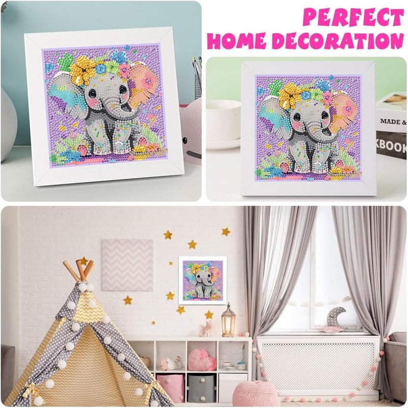 Elephant Diamond Art Painting Kits for Kids with Frame, Animal