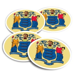 Vinyl Round Stickers (Set of 4) 10cm - New Jersey Flag Vector Emblem for Laptops, Tablets, Luggage, Scrap Booking, Fridges #60773