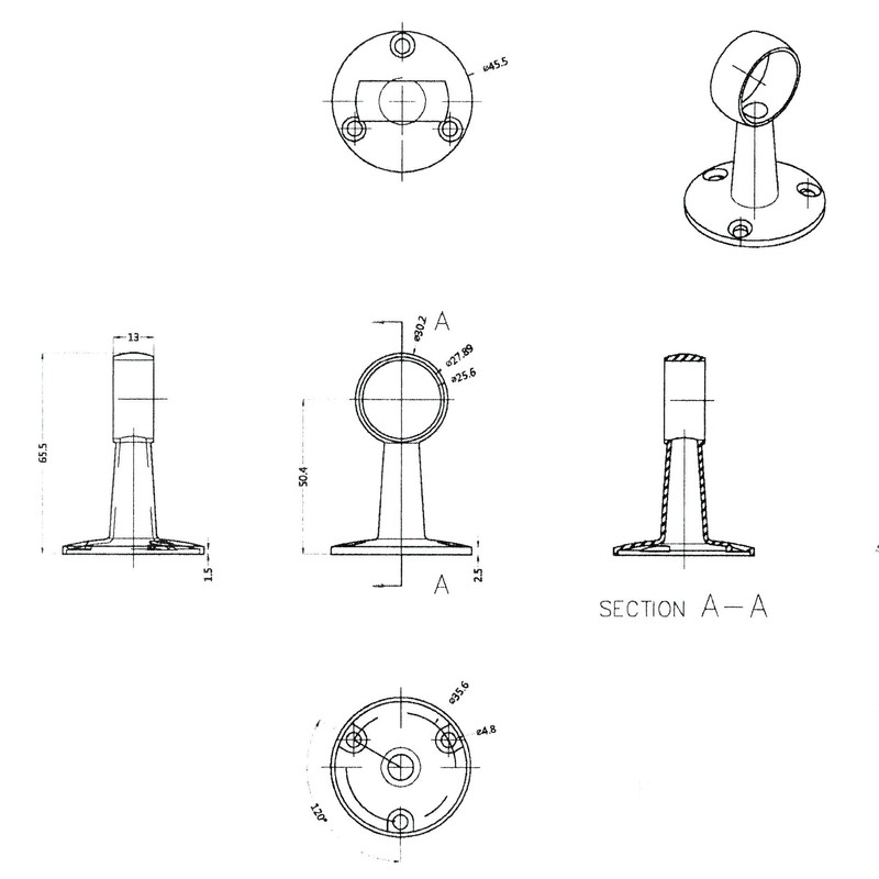 EAI Wardrobe Rail Drop Centre Bracket Suit 25mm Diameter Rail