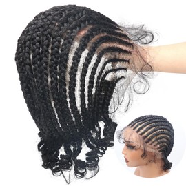 lumeng HD Full Lace Cornrow Box Braided Wigs for Black Women Short On-Trend Knotless Hand Tied Braid Wig with Baby Hair Premium Synthetic African American Women 9’’ DIY Seamless Blending Unique Look