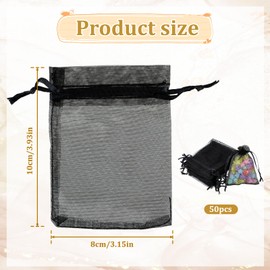 Josojoou 50pcs Organza Bags, Mesh Gift Bag with Drawstring, 3 x 4 inch Jewelry Pouches, Reusable Empty Sachet Bag, Mini Candy Bags for Wedding Christmas Party Wrapping Supplies(Black)