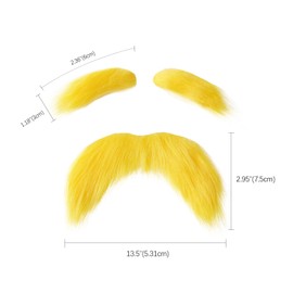 Yellow Mustache & Eyebrows - Self-Adhesive Fake Beard for Kids & Adults - Costume Accessories