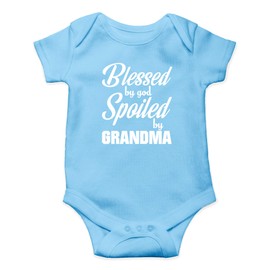 AW Fashions Blessed By God, Spoiled By Grandma Baby Bodysuit Cute Girl Newborn Apparel Funny Boy Clothes (12 Months, Light Blue)
