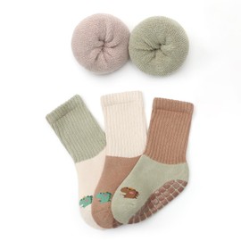 Exemaba 6 Pairs Baby Non-Slip Socks Thick Toddler Warm Winter Socks Stopper Socks ABS Non-Slip Socks for Boys Girls, dinosaur set