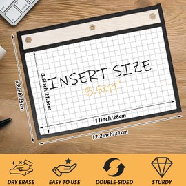 LOPYXBR 20 PCS Horizontal Job Ticket Holders 8.5x11 Inch Dry Erase Pockets Reusable Sleeves Black 3-Rings Work Order Plastic Sleeves for Paper 8.5x11 Write and Wipe Pockets for Office Document