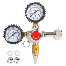 CO2 Regulator Beer Keg Regulator, CGA320 Inlet Single Gauge Kegerator Parts with Precision Control and Safety Valve, Adjustable Draft Beer Regulator CO2 Regulator for Kegerator with Hose Clamps