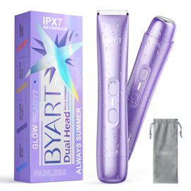 BYART Bikini Trimmer for Women Dual Head – IPX7 Waterproof & Painless Electric Razors for Pubic Hair, Face, Legs, Underarms – Portable Cordless Shaver with Fast Charging, Self Care Gifts for Women
