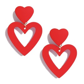 PopTopping Red Heart Earrings Dangling Heart Drop Earrings For Women Love Heart Dangle Earrings Valentine's Day Mother's Day Gift (Red)