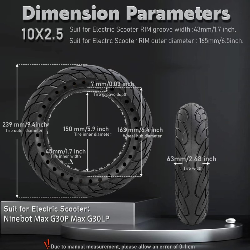Felixstory 10 inch Solid Rubber Tire, 10X2.5, 60/70-6.5 Tubeless Tyre