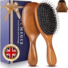 Boar Bristle Hair Brush Since 1965 British Craftsmanship Handmade | Natural Wood Slick Back Hairbrush, Gentle Detangling Women Men Kids Curly Thick Fi