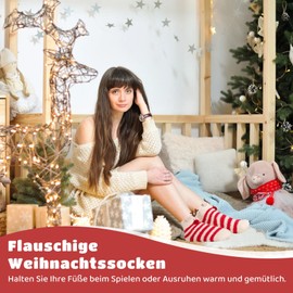 GEKMOR 4 Pairs of Women's Christmas Socks, Fluffy Christmas Socks, Cosy Coral Fleece Socks for Women, Winter Warm Slipper Socks with Gift Packaging, Christmas Socks Gifts, red