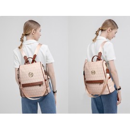 MKP Women Fashion Backpack Purse Multi Pockets Signature Anti-Theft Rucksack Travel Ladies Shoulder Bag Handbag 2Pcs