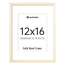 upsimples 12x16 Picture Frame, Natural Solid Wood Picture Frames, Display 8.5x11 with Mat or 12 x 16 Without, Vertical & Horizontal Wall Hanging, 1 Pack, White