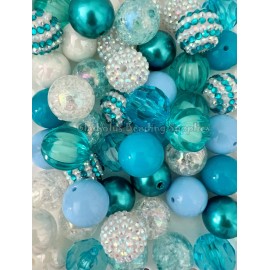 Unbranded 50 Qty 20mm White/Blue Theme Set Mixed Acrylic Beads, Bubblegum Beads #138