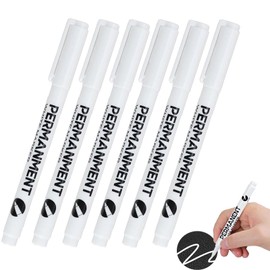 Weiße Permanentmarker, 6 Stück, weiß, wasserfest und schnelltrocknend, Strichbreite 2 mm, geeignet für Stein, Holz, Glas, Keramik, Leinwand, Reifen, Papier