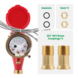 Watflow DN20 Water Meter 3/4" NPT,AWWA C708 Certification Gallon Water Flow Meter with Pulse Output, Hot Water Meter for Garden/Home/Apartment, Horizontal Install.