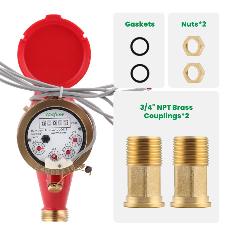 Watflow DN20 Water Meter 3/4" NPT,AWWA C708 Certification Gallon Water