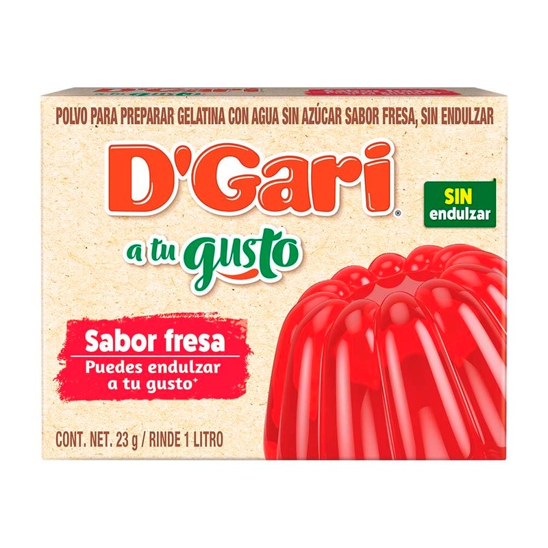 DGari Polvo para preparar gelatina a tu gusto sabor fresa