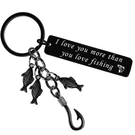 Funny Fishing Keychain Gifts for Men - Birthday Father's Day Keyring Gift for Dad Husband, Fishing Lovers Present (I Love You Black)