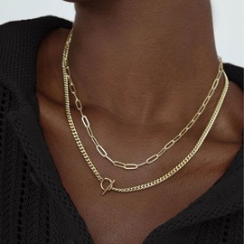 Gold Layered Chain Necklaces for Women Dainty Gold Necklace 14k Gold Plated Snake Gold Chain Choker Necklaces Simple Gold Layered Necklaces Gold Jewelry for Women Gifts(2PCS Gold)