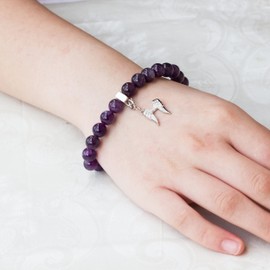 Philip Jones Amethyst Gemstone Bracelet with Angel Wings Charm