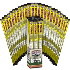 Old Trapper Teriyaki Snack Sticks, 1.2-Ounce Individually Wrapped Packages, Natural Wood Smoked Meat Snacks, 11 Grams of Protein per Serving (Pack of 24)