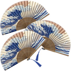 BOGAZNET 3 PCS Bamboo Fan - Foldable Handheld Fans for Women Elegant Folding Design for Weddings Raves and Events Stylish Wooden Accessory for Cooling Decorative Japanese and Chinese Inspired Style