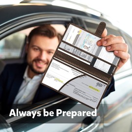 PL ZMPWLQ Car-Registration-and-Insurance-Holder with Magnetic Closure PU Leather-Car-Document-Holder for Cards Insurance and Registration Holder Brown