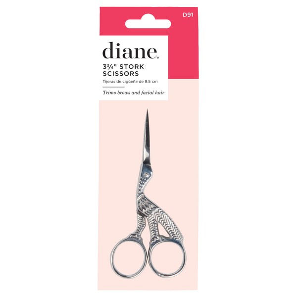 Diane Stork Scissors for Eyebrows, Silver, 3.75