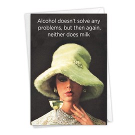 NobleWorks - 1 Funny Vintage Birthday Card - Hilarious Retro Greeting, Grown-Up Humor for Happy Birthdays - Milk and Alcohol Birthday 4302