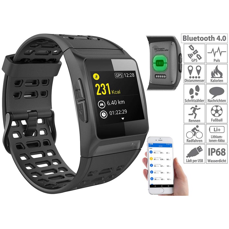 Newgen Medicals Smartwatch GPS Pulse: GPS Sports Watch, Bluetooth, Fitness,