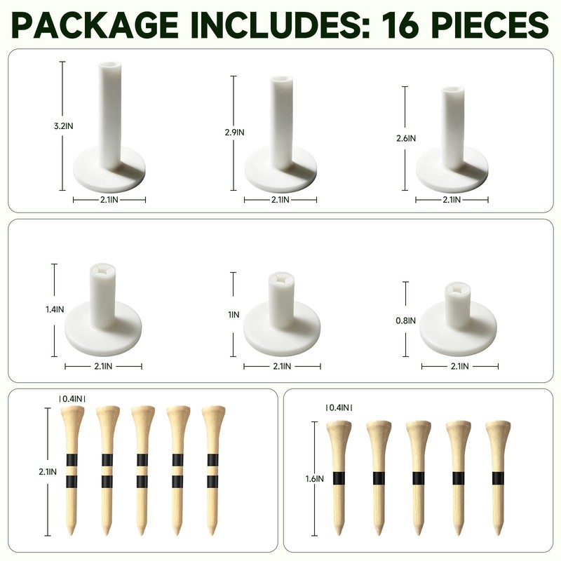 16-Piece Rubber Golf Tees for Mats,Driving Range & Indoor Golf