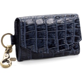 Tomjen Men's Key Case, Genuine Leather, Wallet Integrated Key Case, Made of Soft Luxury Nappa Leather, Coin Purse, Card Case, Bill Holder, Smart Key, Wallet, Key Holder, Women's, navy/croc embossed