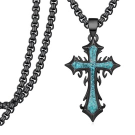 Men Cross Necklace 925 Sterling Silver Black Cross Turquoise Necklace Jewelry Gifts for Men