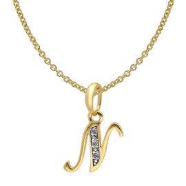 trendor Letter Pendant N Gold 333/8K with Gold-Plated Silver Chain Fashion Jewellery Made of Real Gold for Women Great Gift Idea 41520-N-42 42 cm, Sterling Silver Gold, Diamond