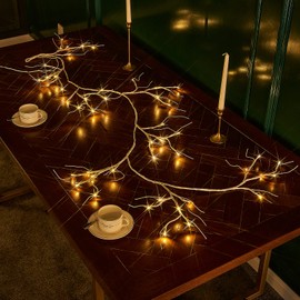 Birchlitland Birch Garland Lights 6FT 48 LED Battery Operated - Lighted Twig Vine with Timer for Christmas Fireplace Decoration Indoor Outdoor Use