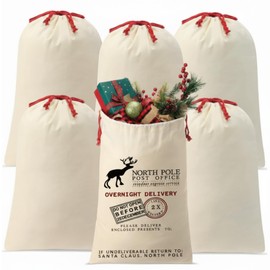 Clysee 6 Pack Sublimation Santa Blank Christmas Sacks, Large Reusable Cotton Canvas Drawstring Bags 26.8 x 18.9 in, Blank Xmas Gift Bags for Holiday DIY, Christmas Parties, Presents