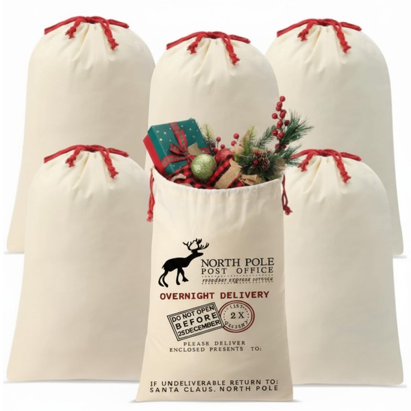 Clysee 6 Pack Sublimation Santa Blank Christmas Sacks, Large Reusable