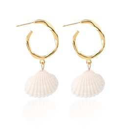 Atifober Gold Shell Dangle Earrings - Stainless Steel, Large, Boho Natural Scallop Design - Perfect for Beach, Vacation, Holiday