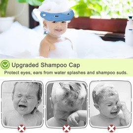 HOTLIKE Shower Cap Children's Protection, Adjustable Shower Cap Baby, Hair Washing Child Protection Shield Shampoo Protection Baby Visor for Eyes, Ears and Face, Shampoo Protects for Toddlers, Baby