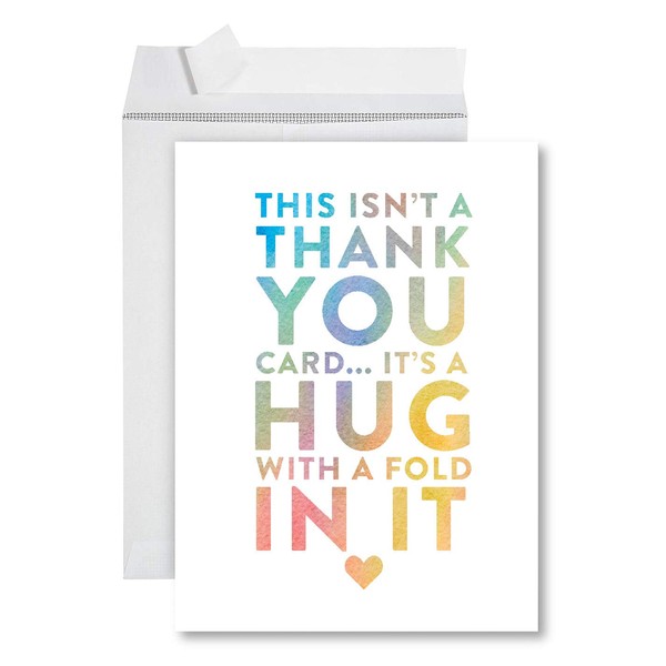 Andaz Press Funny Jumbo Thank You Card With Envelope 8.5 x 11 inch, Big Greeting Card, Hug With A Fold In It, 1-Pack, Huge Large Group Greeting Card, Includes Envelope