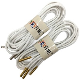YJRVFINE 1/7" Thick Round Waxed Shoelaces with Metal Tips Dress String 2 Pair, 02 White: 1p Gold Tips + 1p Silver Tips, 47"INCH (120CM)