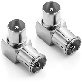 Ancable TV Male Aerial Coaxial Adaptor to PAL Female Adapter Right Angle, 2 Pack Angle 9.5mm TV Satellite Antenna RF Coax Adapter Male to Female Connector