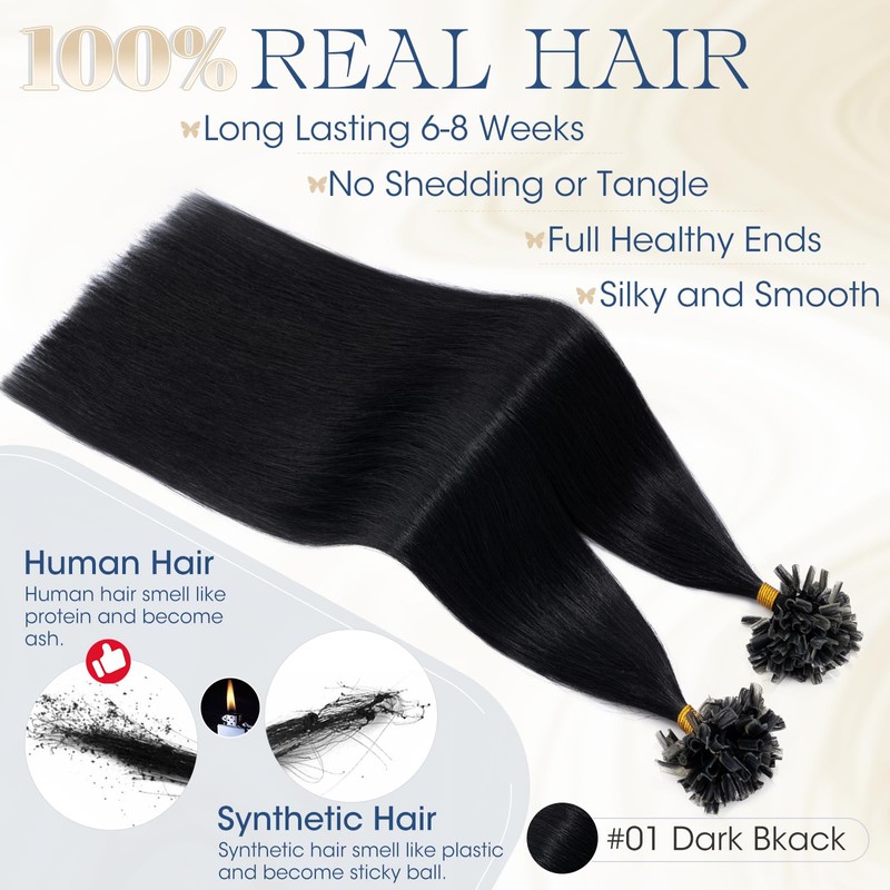 Elailite Real Hair Bonding Extensions Dark Brown Hair Extensions 50
